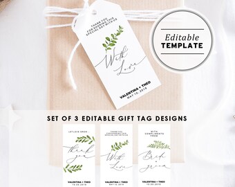 Leafy Wedding Favor Gift Swing Tags, Editable Template Set of 3 Designs VERDURE