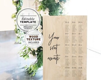 Wedding Seating Chart Template, Printable - Wooden Textured #007