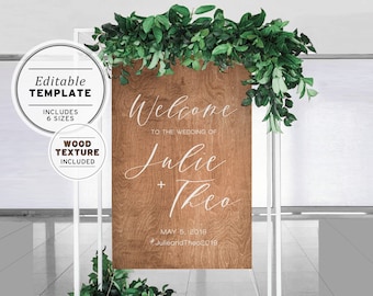 Wood Textured Wedding Welcome Sign, Editable Template, Printable