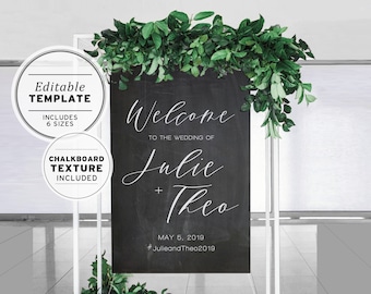 Chalkboard Wedding Welcome Sign Printable Template #034