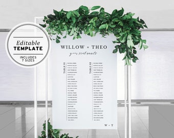 Theo Minimalist Wedding Seating Chart Template, Wedding Seating Sign, Wedding Seating Plan, Printable Template