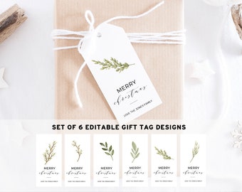 Leafy Christmas Gift Swing Tags, Editable Template, Printable, Set of 6 Designs, Merry Christmas Gift Tag, Christmas Tag Design