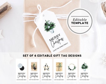 Christmas Gift Swing Tags, Editable Template, Printable, Set of 6 Designs, Merry Christmas Gift Tag, Christmas Tag Design #021