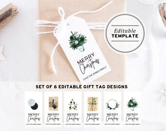 Christmas Gift Swing Tags, Editable Template, Printable, Set of 6 Designs, Merry Christmas Gift Tag, Christmas Tag Design #021