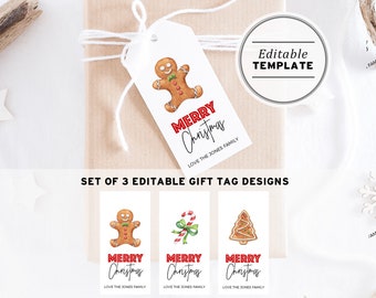Gingerbread Cookie Christmas Swing Gift Tags, Printable Set of 3 Designs, Merry Christmas Gift Tag, Christmas Tag Design #019