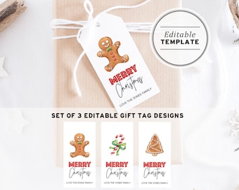 Gingerbread Cookie Christmas Swing Gift Tags, Printable Set of 3 Designs, Merry Christmas Gift Tag, Christmas Tag Design #019