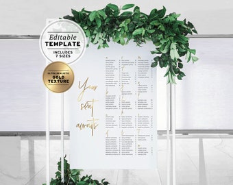 Juliette Gold Minimalist Wedding Seating Chart Template, Seating Chart Sign, Wedding Decor, Alphabetical, Editable Printable #017