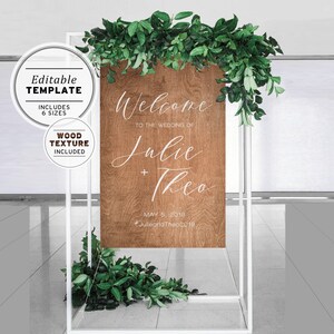 Wood Textured Wedding Welcome Sign, Editable Template, Printable