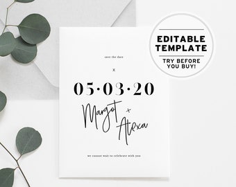 Minimalist Wedding Save Our Date Printable Card Printable Editable Template Download