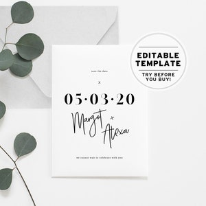 Minimalist Wedding Save Our Date Printable Card Printable Editable Template Download