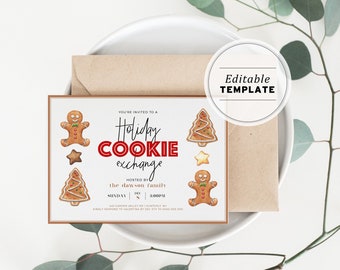 Holiday Cookie Exchange Party Invitation, Christmas Printable, Editable Template, Holiday Invitation, Gingerbread Invite #019