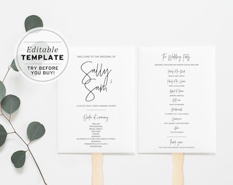 Juliette Minimalist Wedding Fan | PRINTABLE EDITABLE TEMPLATE #004