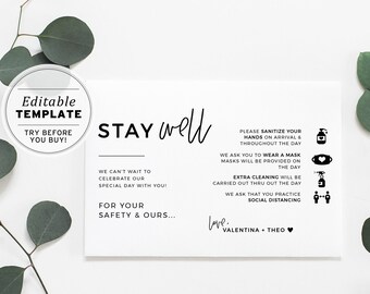 Kiki Minimalist COVID-19 Safe Wedding Invitation Enclosure Reminder Printable Editable Template #004