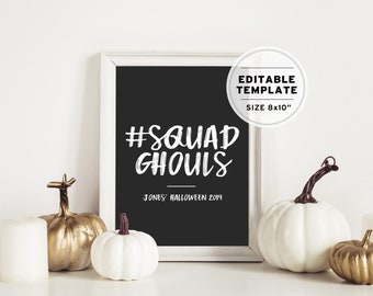 Halloween #SquadGhouls Poster Print Editable Template - 8x10"