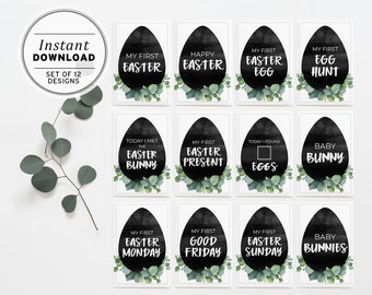 Watercolor Easter Baby Milestone Cards Set of 12, INSTANT DOWNLOAD, Easter Baby, Baby First Easter #099