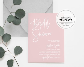 Blush Bridal Shower Invitation, Minimalist Bridal Shower Invite, Hens Party Invitation, Printable Editable Template #035