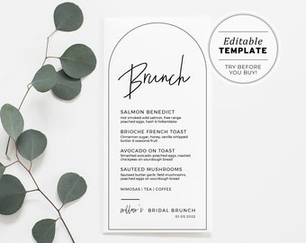 Juliette Minimalist Bridal Shower, Hens Brunch Menu | EDITABLE TEMPLATE #004