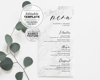 Marble Look Wedding Menu | EDITABLE TEMPLATE, Printable #009