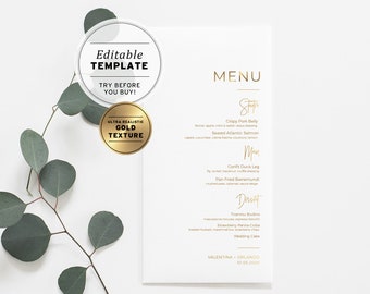 Kiki Wedding Menu Template, Minimalist Gold Wedding Menu, Modern Wedding Menu, Bridal Shower Menu, Printable Wedding Menu #017