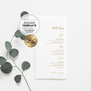 Kiki Wedding Menu Template, Minimalist Gold Wedding Menu, Modern Wedding Menu, Bridal Shower Menu, Printable Wedding Menu #017