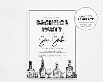 Noir Bachelor Party Invitation | EDITABLE TEMPLATE