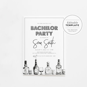 Noir Bachelor Party Invitation | EDITABLE TEMPLATE