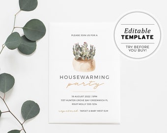 Terracotta Cacti Housewarming Party Invitation Printable Card | EDITABLE TEMPLATE