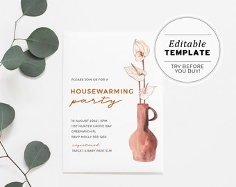 Terracotta Vase Housewarming Party Invitation Printable Card | EDITABLE TEMPLATE