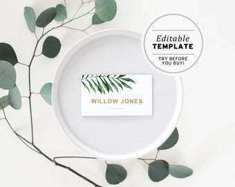 Kala Tropical Wedding Place Card Template, Leaf & Gold Printable Escort Cards, Printable Editable Template #003 #005 #006 #014