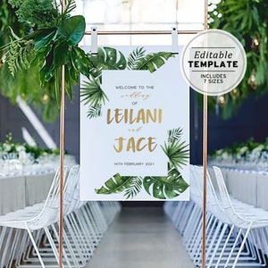 Leilani Tropical Leaf & Gold Wedding Welcome Sign Printable Template #033 #042
