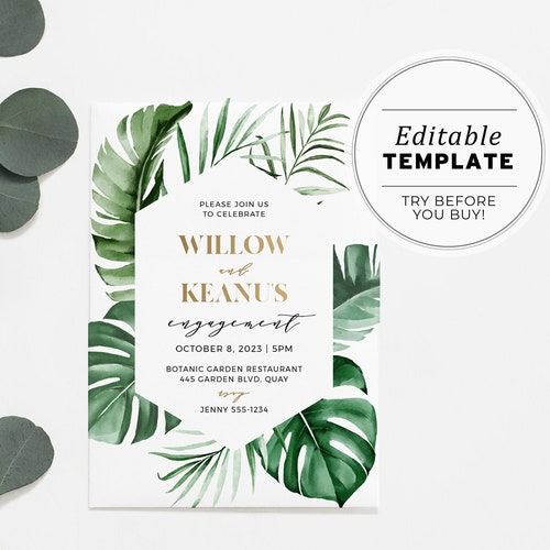 Printable Tropical Greenery Birthday Invitation Template | Etsy
