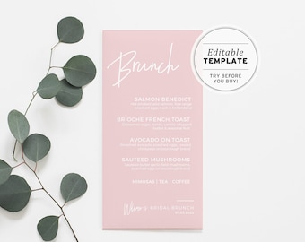 Blush Minimalist Brunch Menu Printable | EDITABLE TEMPLATE #035