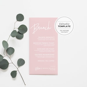 Menu de brunch minimalista Blush para impressão | MODELO EDITÁVEL #035