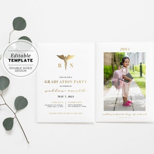 Graduation Party Invitation, Class of 2024, Graduation Invites, Doctor, Nurse, Printable Editable Template, Ellery Gold Minimalist