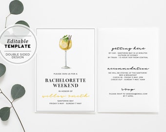 Ellery Minimalist Lemon Drop Bachelorette Weekend Invitation | EDITABLE TEMPLATE #041