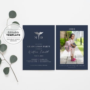 Graduation Party Invitation, Class of 2024, Graduation Invites, Doctor, Nurse, Printable Editable Template, Classic Navy