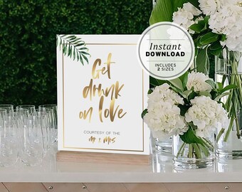 Tropical Wedding Open Bar Sign Printable Instant Download #005