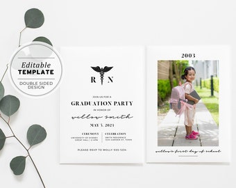 Ellery Minimalist Doctor, Nurse Graduation Party Invitation | EDITABLE TEMPLATE, Printable #041