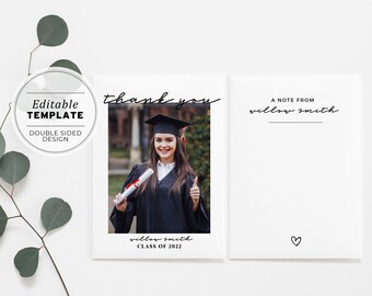 Graduation Thank You Cards, Class of 2024, Graduation Party, Minimalist Grad Party Thank You, Printable Editable Template #041 Ellery