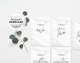 Marble Look Wedding Table Number Sign - Set of 25 | INSTANT DOWNLOAD, Printable #022