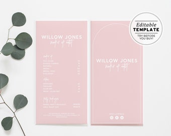 Blush Minimalist Make Up Artist Price List, Beauty Price List, Small Business Printable | EDITABLE TEMPLATE #051 #043