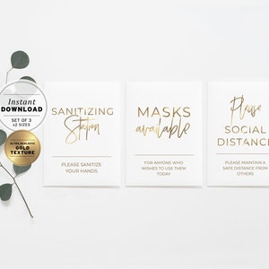 Kiki Gold Minimalist COVID-19 Safe Wedding Sign Package - Set of 3 Printable Instant Download #017