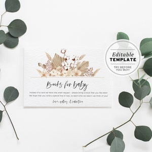 Katoen liefdesboeken voor baby baby shower uitnodiging insteekkaart, afdrukbare boeken voor baby shower uitnodiging, boeken voor baby verzoek invoegen