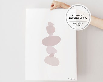 Organica Blush Pebble Stone Balancing Minimalist Abstract Printable Art | INSTANT DOWNLOAD