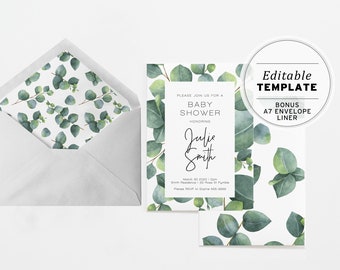 Eucalyptus Baby Shower Invitation Template, Gender Neutral Baby Shower Invite, Printable Baby Shower Invitation, Editable Invite  #015