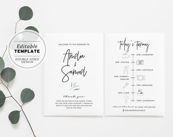 Juliette Minimalist Wedding Program Template, Printable, Editable #004