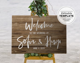 Boho Wood Textured Wedding Welcome Sign Printable Template