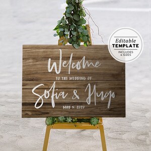 Boho Wood Textured Wedding Welcome Sign Printable Template