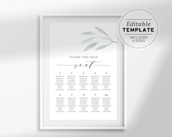 Lavinia Minimalist Seating Sign Template, Wedding Reception Sign, Editable Seating Chart, Edit & Print, Printable #044