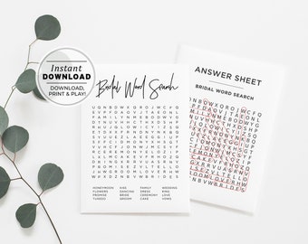 Juliette Bridal Shower Word Search, Wedding Shower Game, Hen's Party Game | INSTANT DOWNLOAD #004